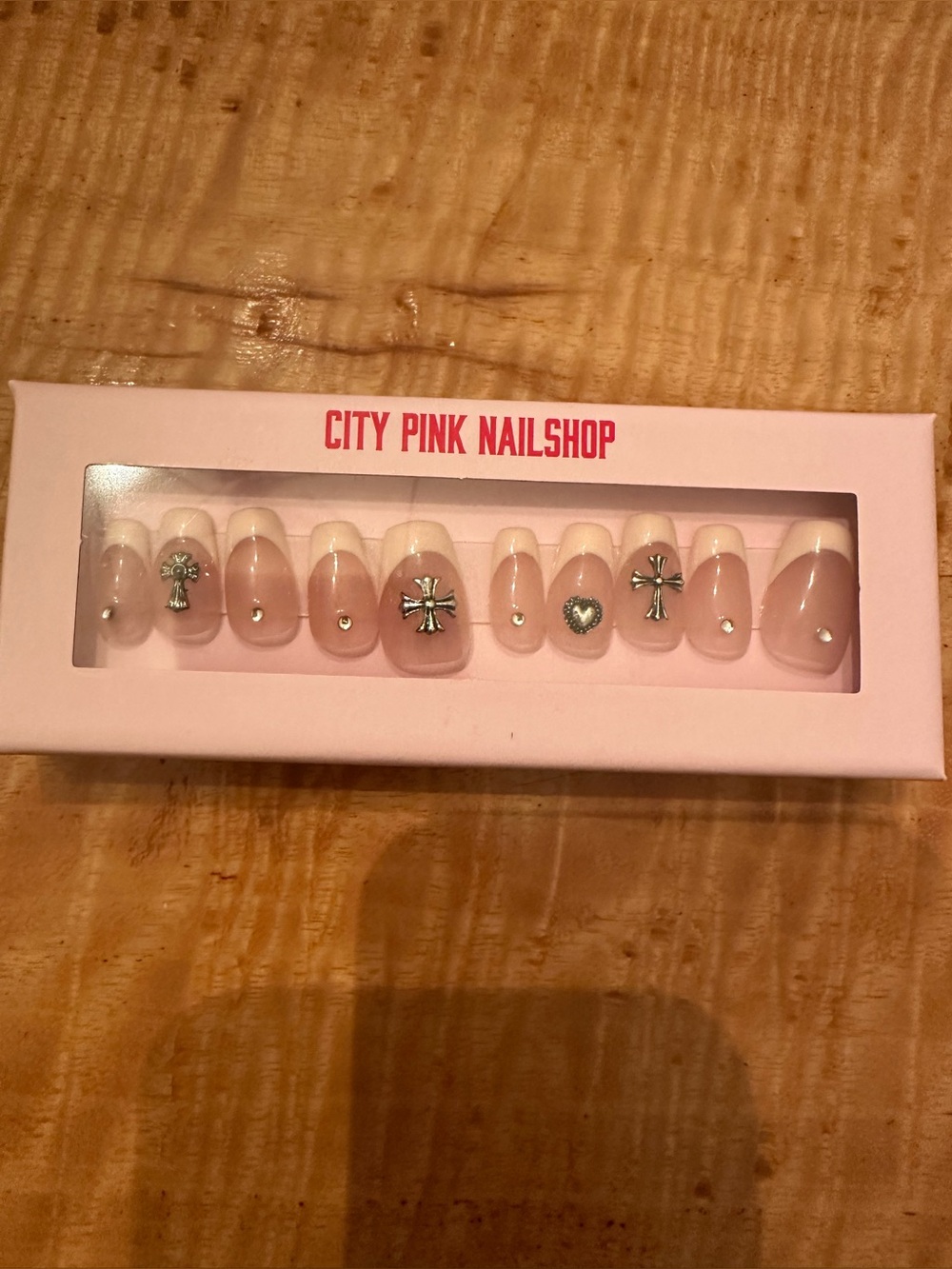 City Pink Nailshop Gothic Cross french tip Press-On Nails
